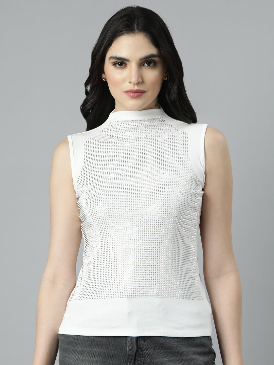 Women Solid Off White Top