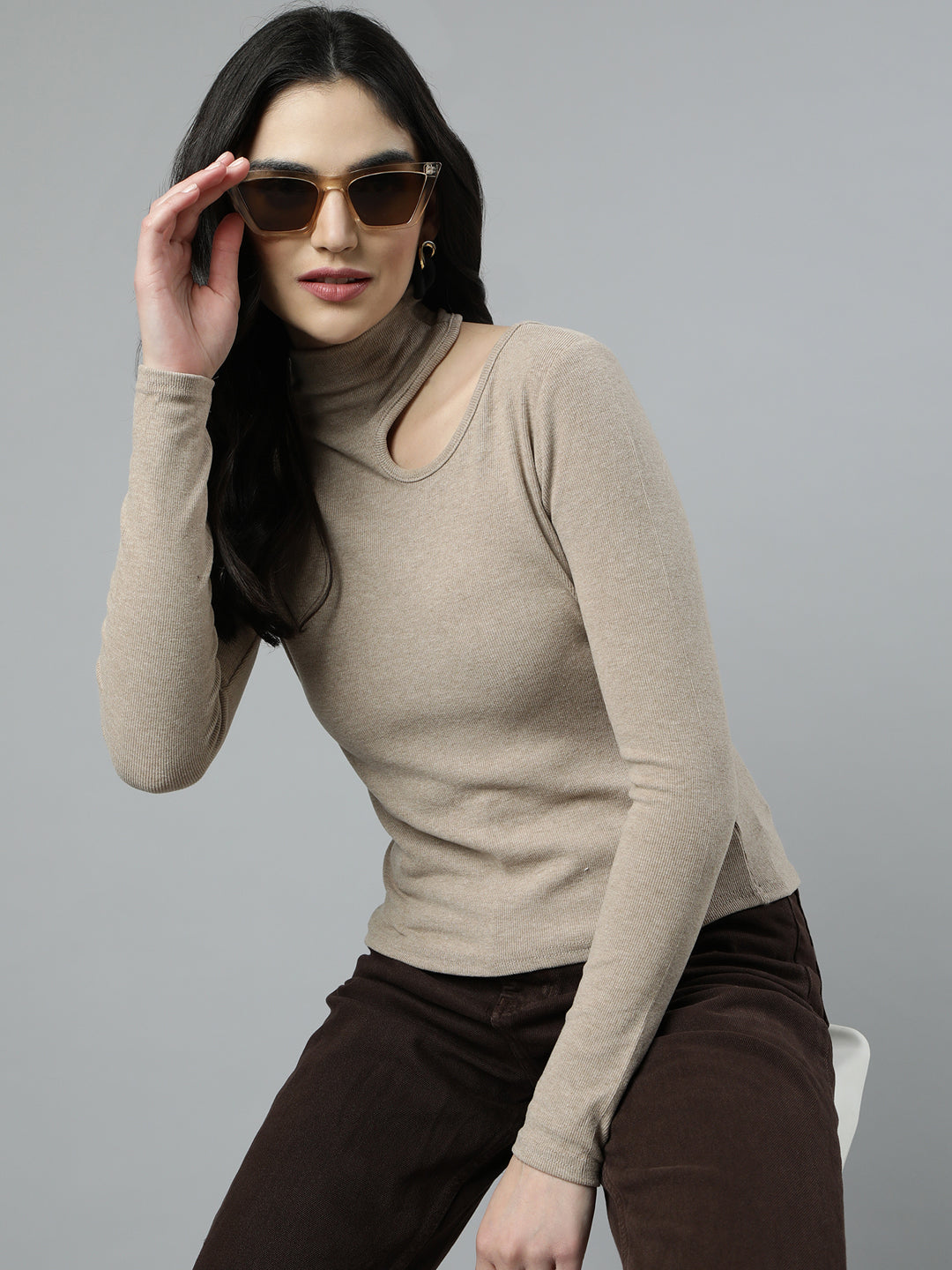 Women Solid Beige Top