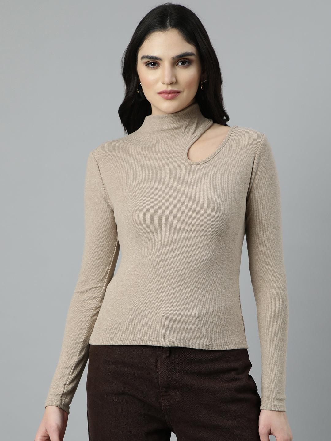 Women Solid Beige Top