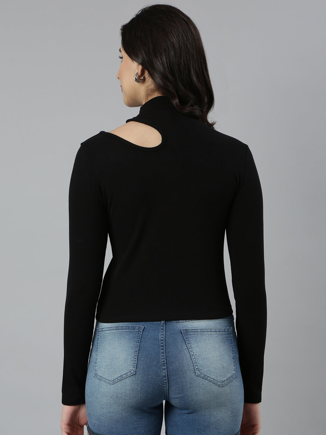 Women Solid Black Top