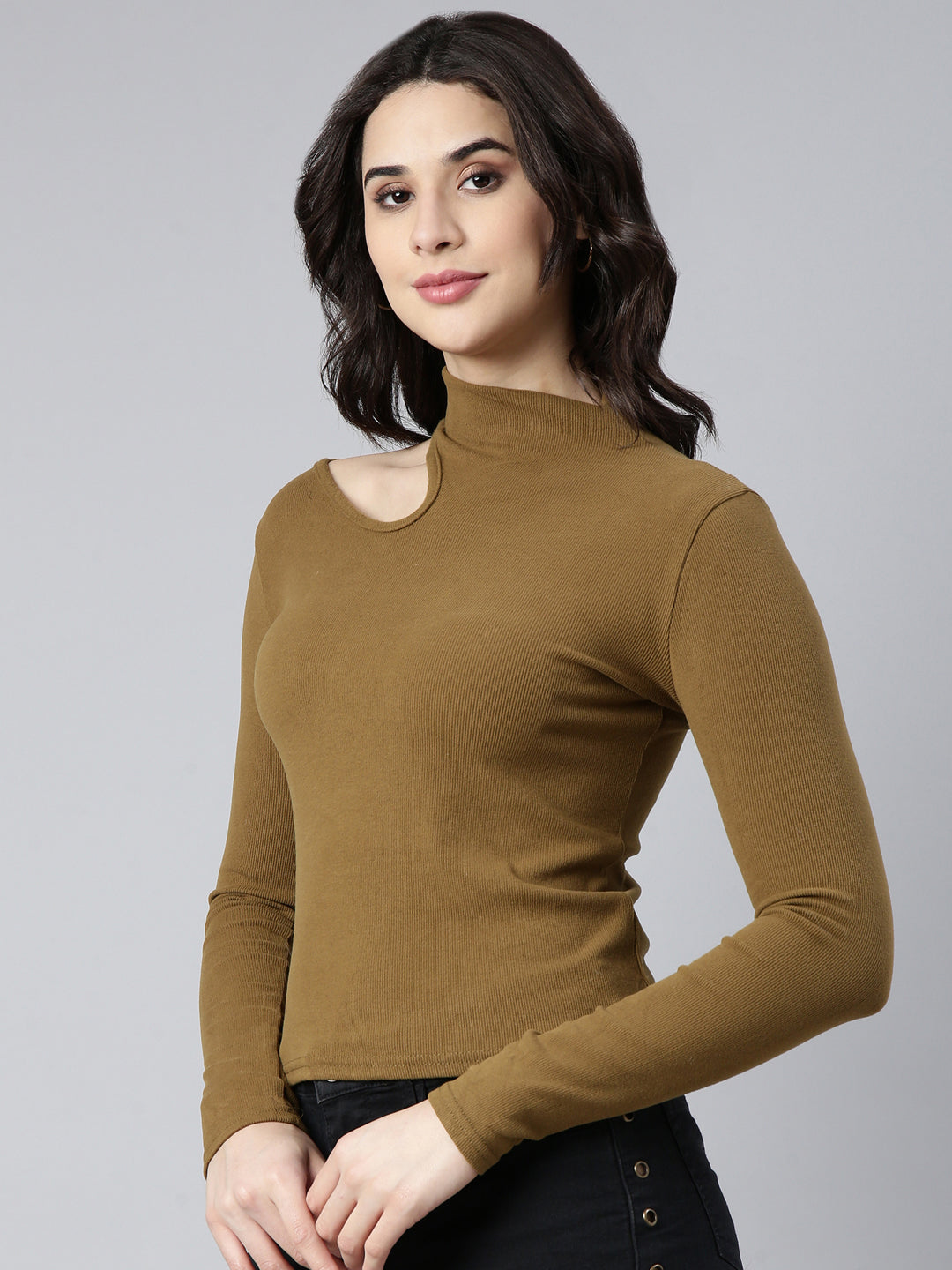 Women Solid Olive Top