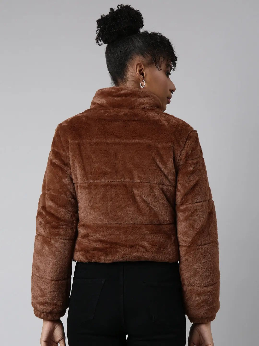 Women's Solid Brown Puffer Jacket