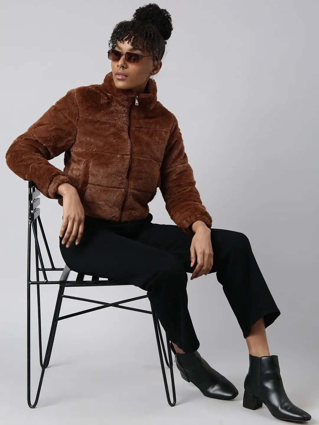 Women's Solid Brown Puffer Jacket
