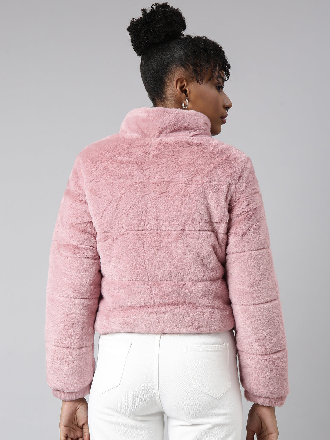 Women Solid Peach Puffer Jacket