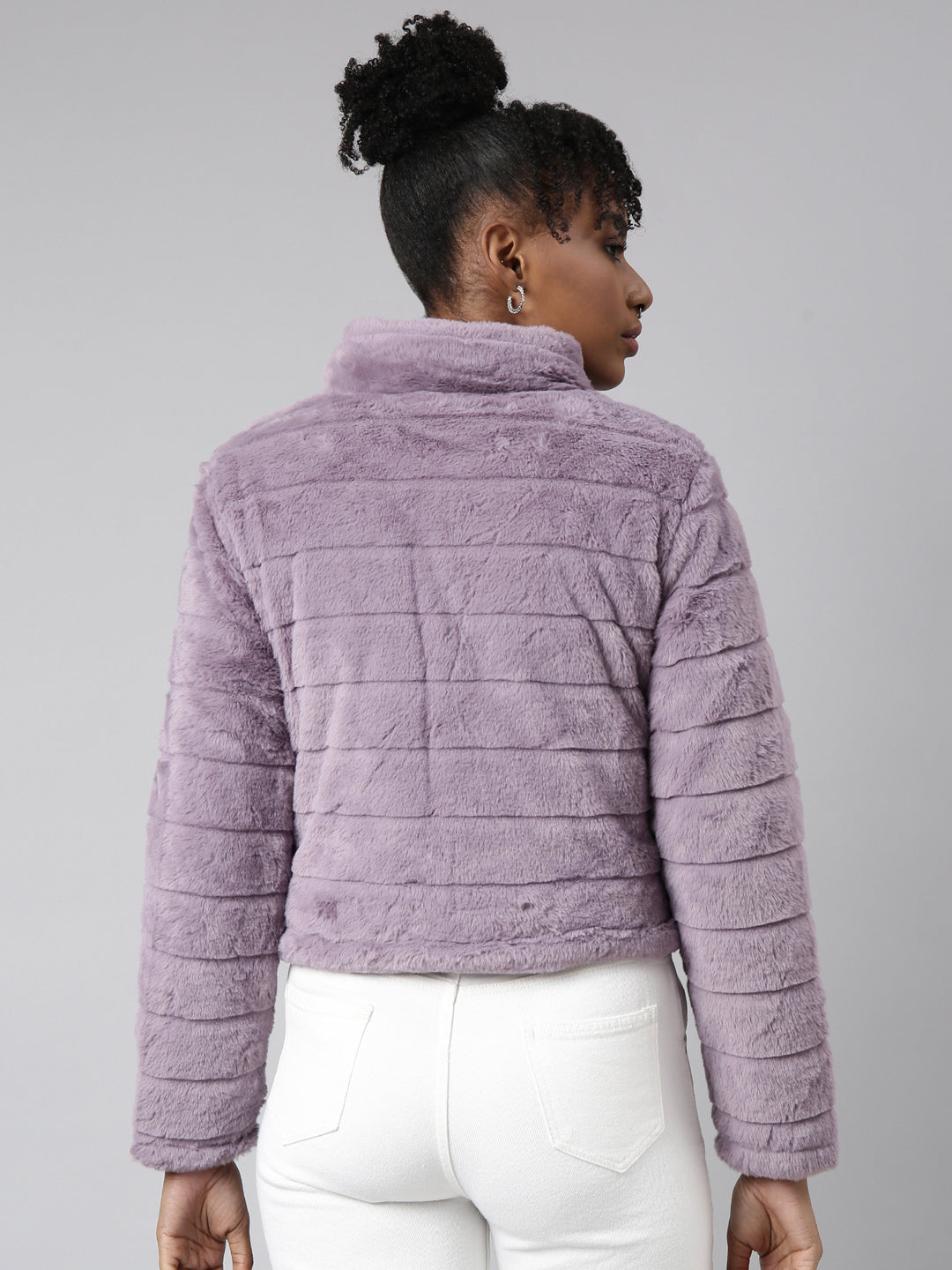 Women Solid Lavender Puffer Jacket