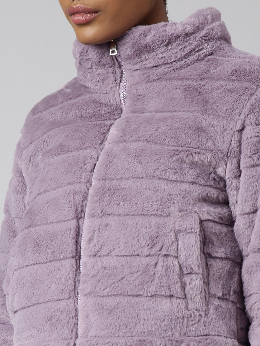 Women Solid Lavender Puffer Jacket