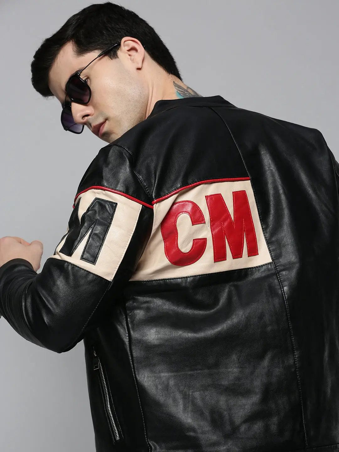 Men's Black Solid Leather Jacket