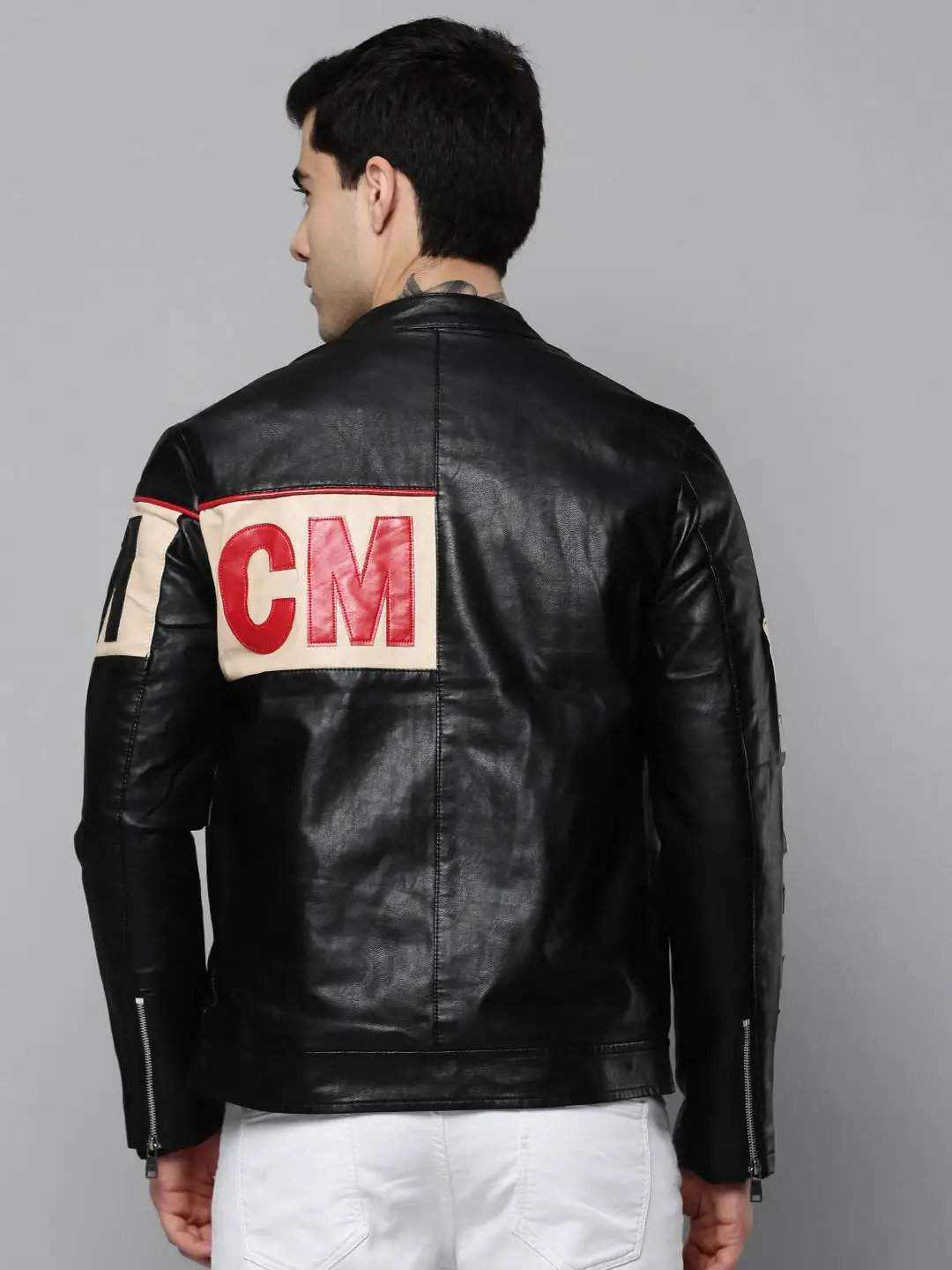 Men's Black Solid Leather Jacket