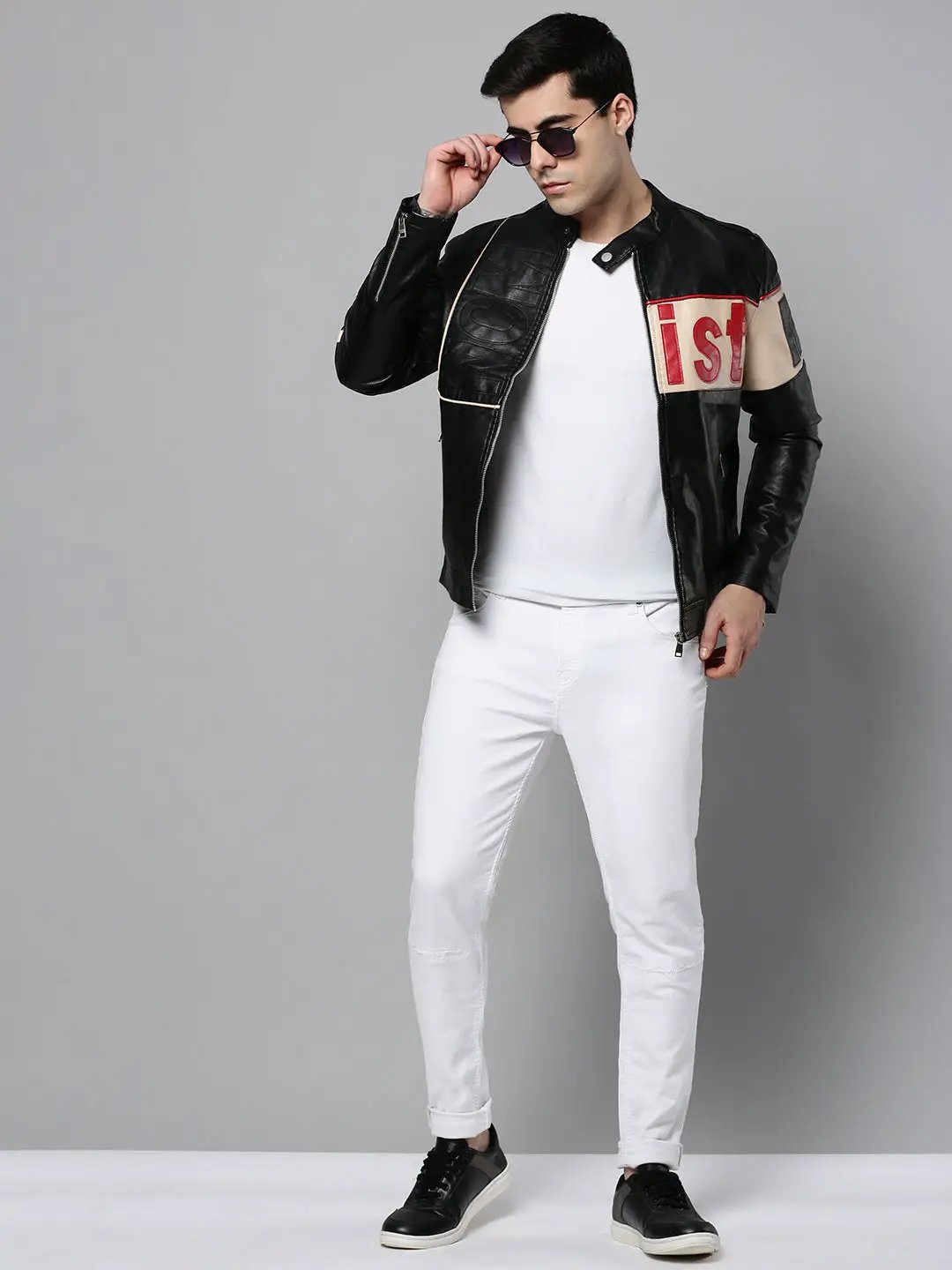 Men's Black Solid Leather Jacket
