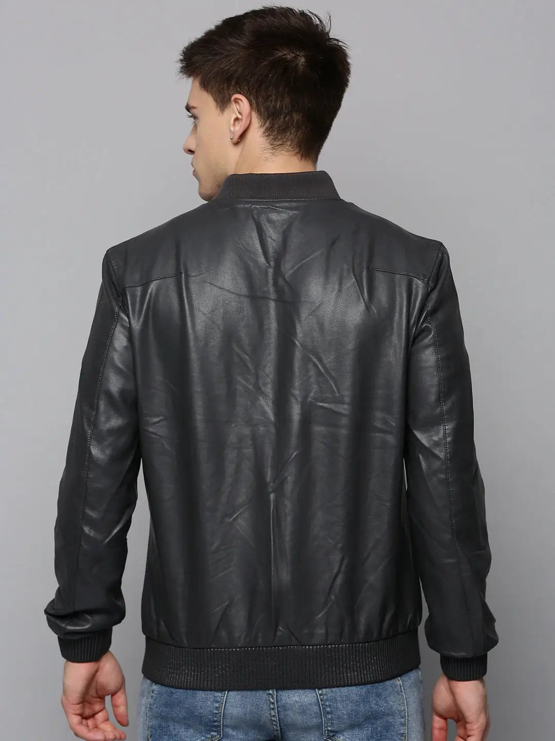 Men's Grey Solid Western Jacket