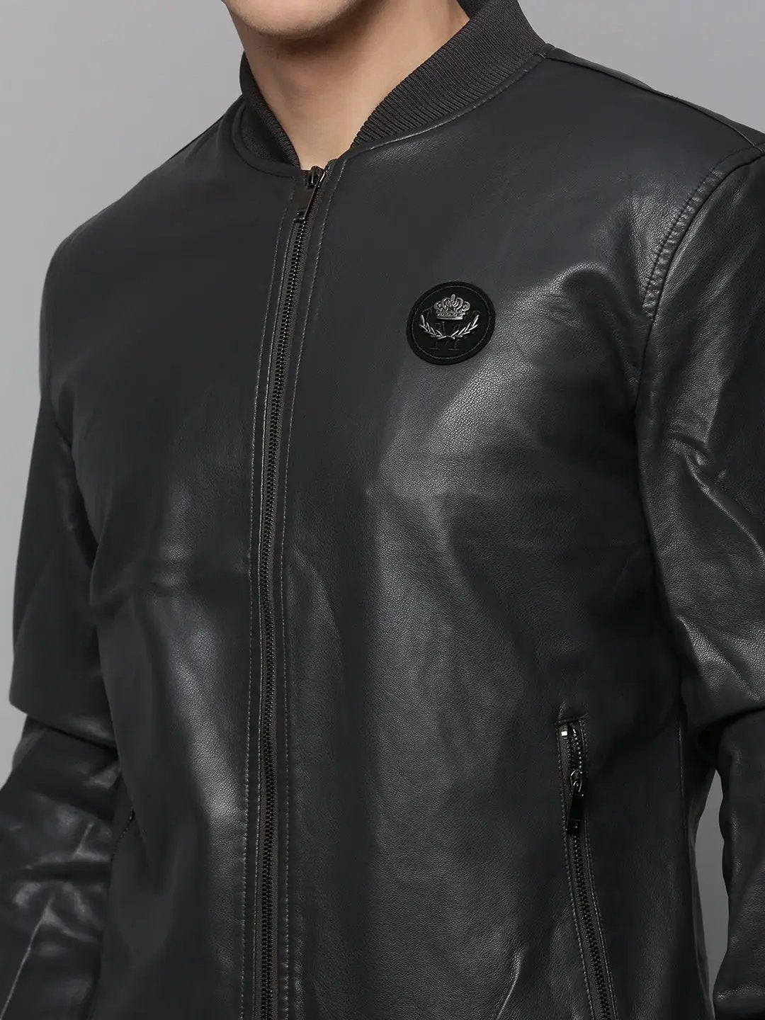 Men's Grey Solid Western Jacket