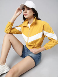 Women's Solid Mustard Crop Bomber Jacket