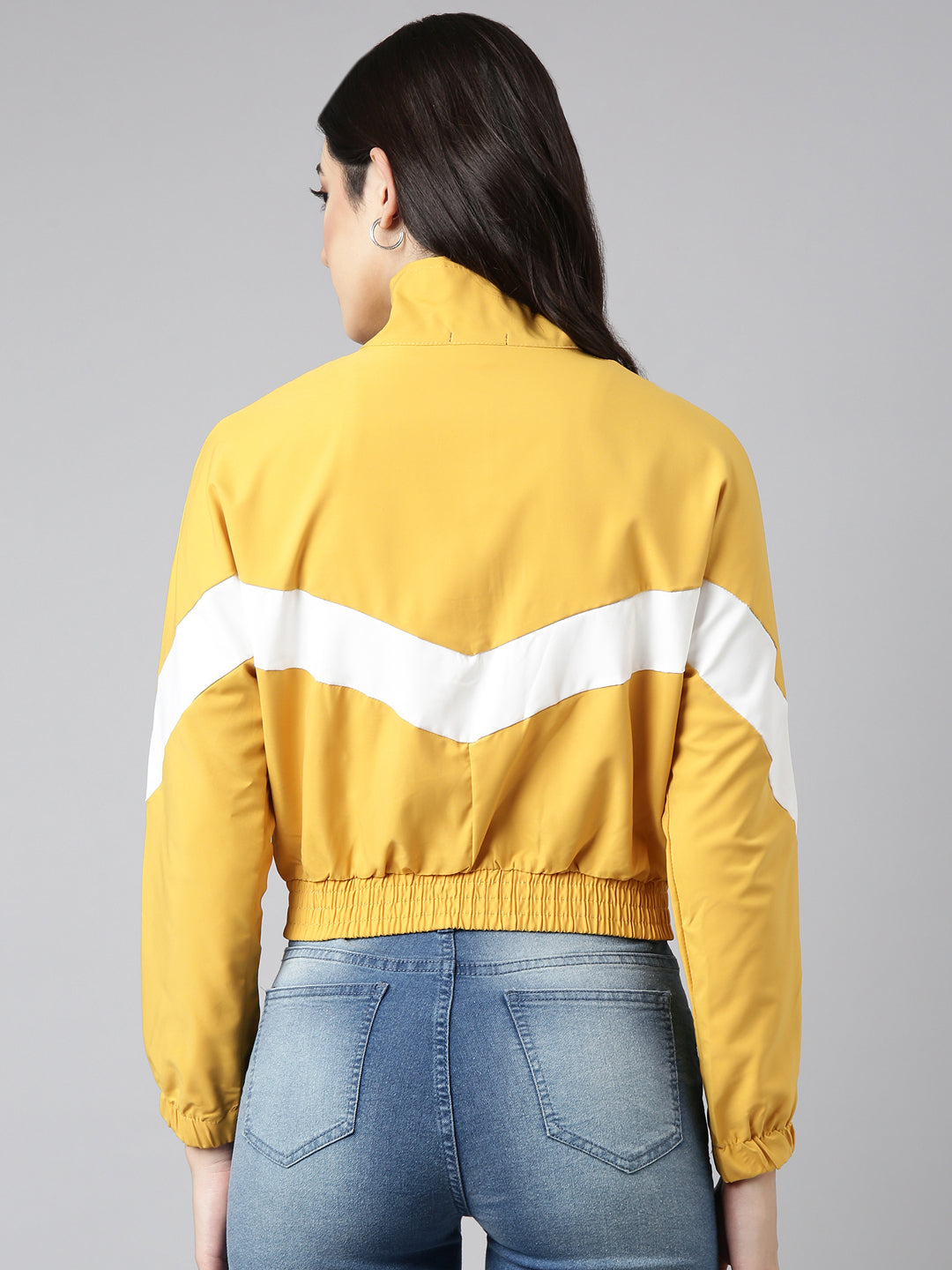 Women's Solid Mustard Crop Bomber Jacket