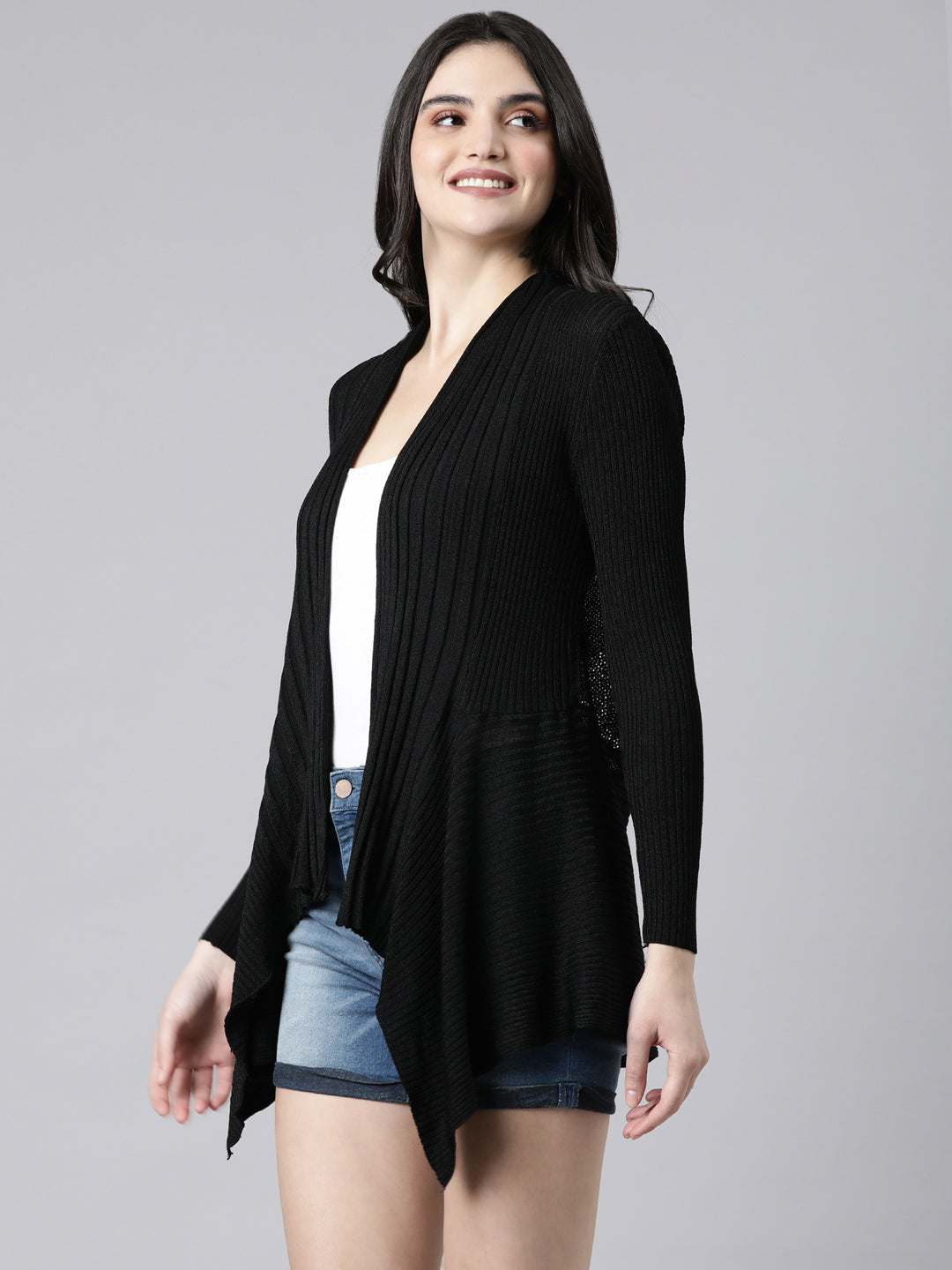 Women's Solid Black Shrug