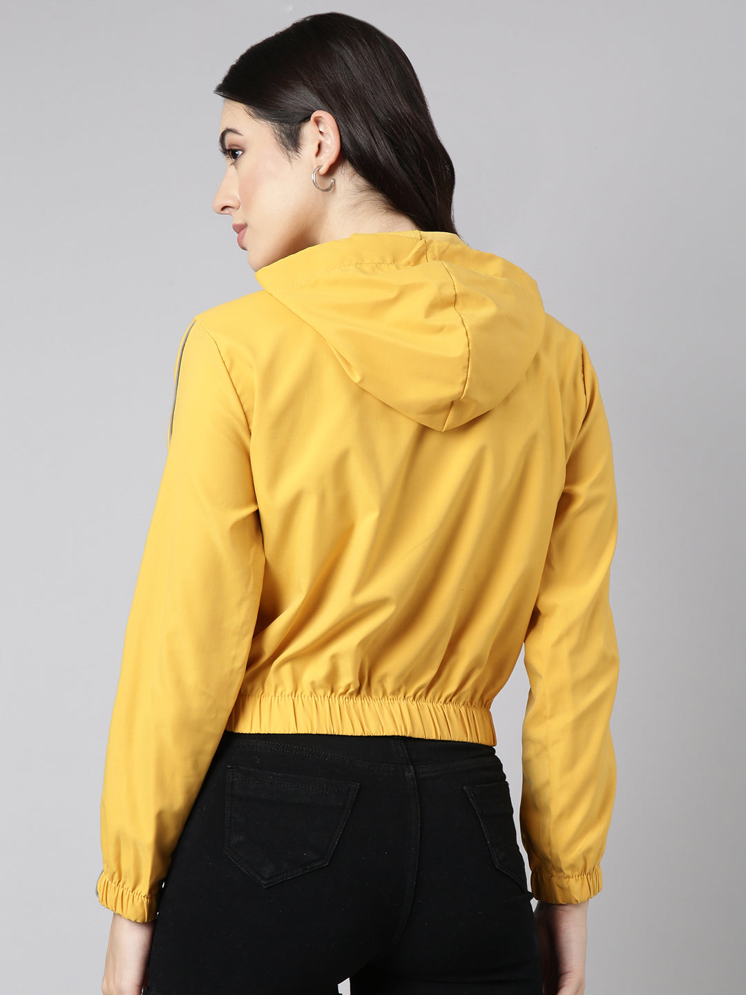 Women's Solid Mustard Crop Bomber Jacket