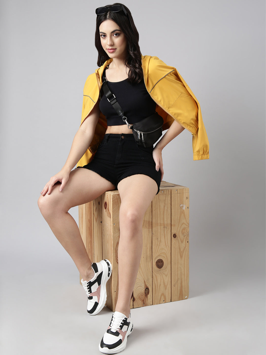 Women's Solid Mustard Crop Bomber Jacket