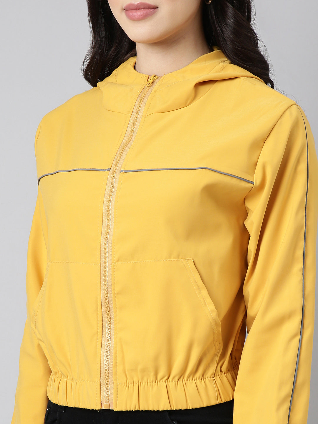 Women's Solid Mustard Crop Bomber Jacket