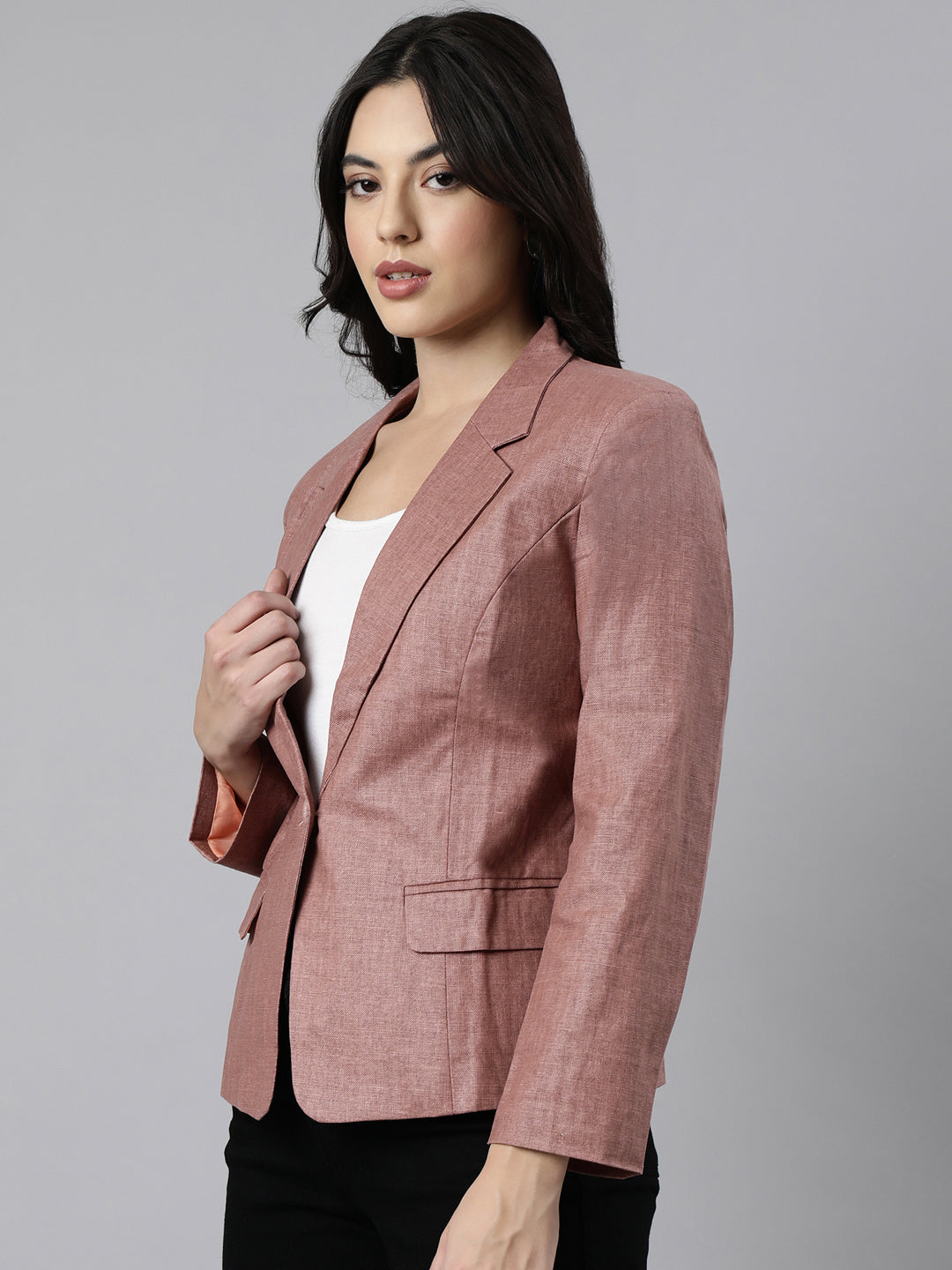 Women's Brown Notched Lapel Collar Single Breasted Slim-Fit Blazer