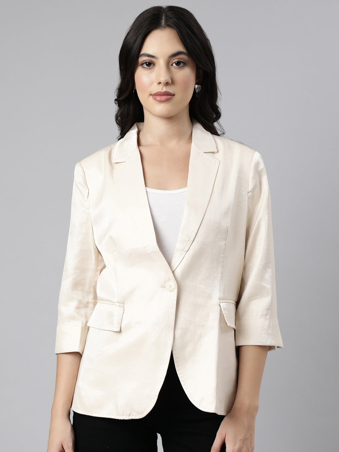 Women Beige Single-Breasted Blazer