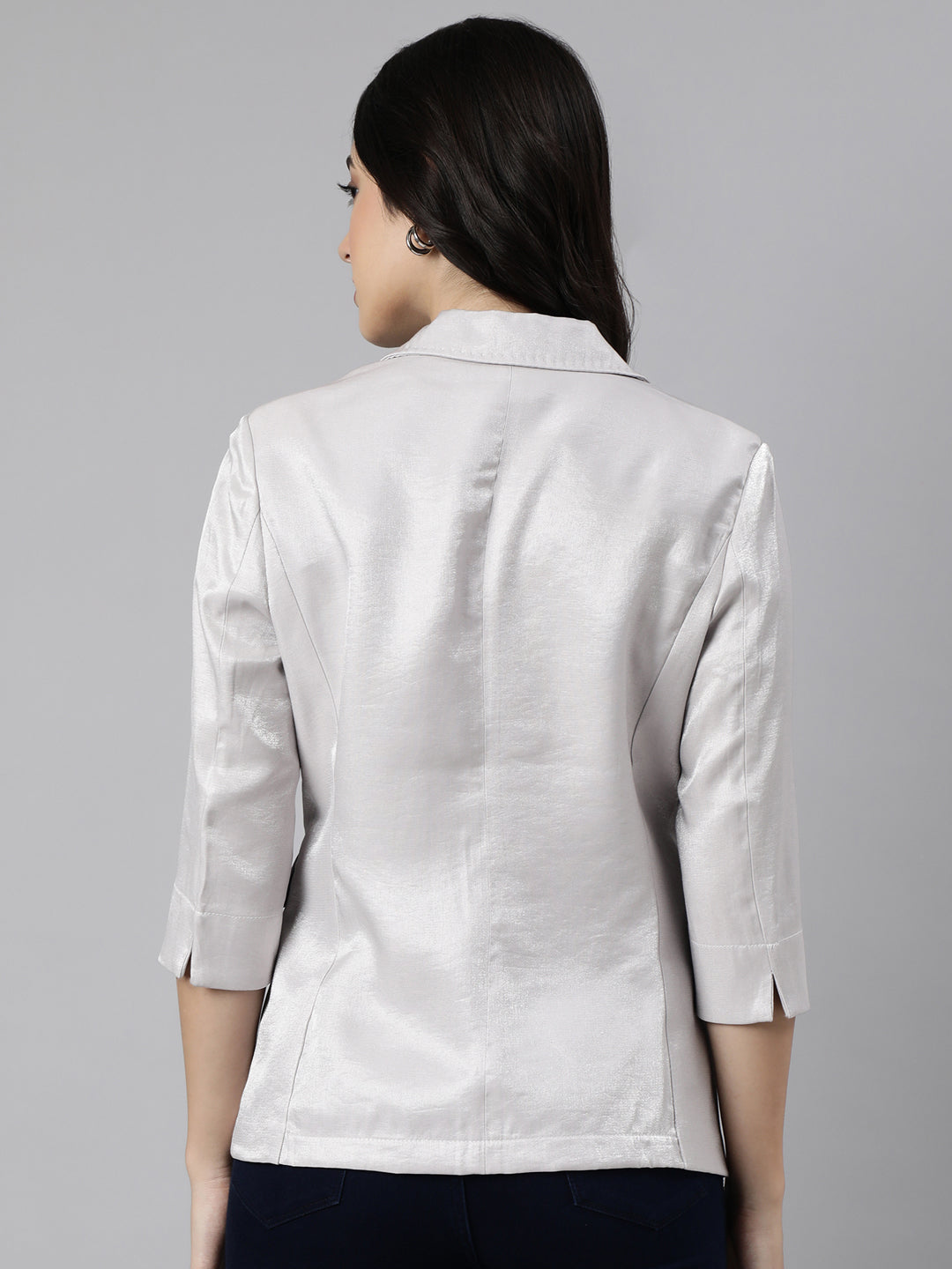 Women Grey Single-Breasted Blazer