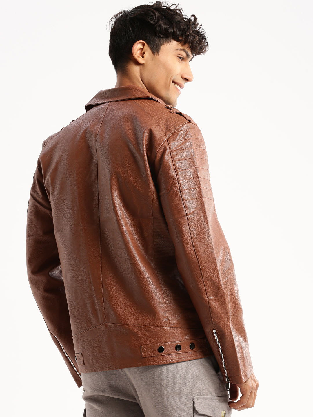 Men's Brown Lapel Collar Leather Tailored Jacket