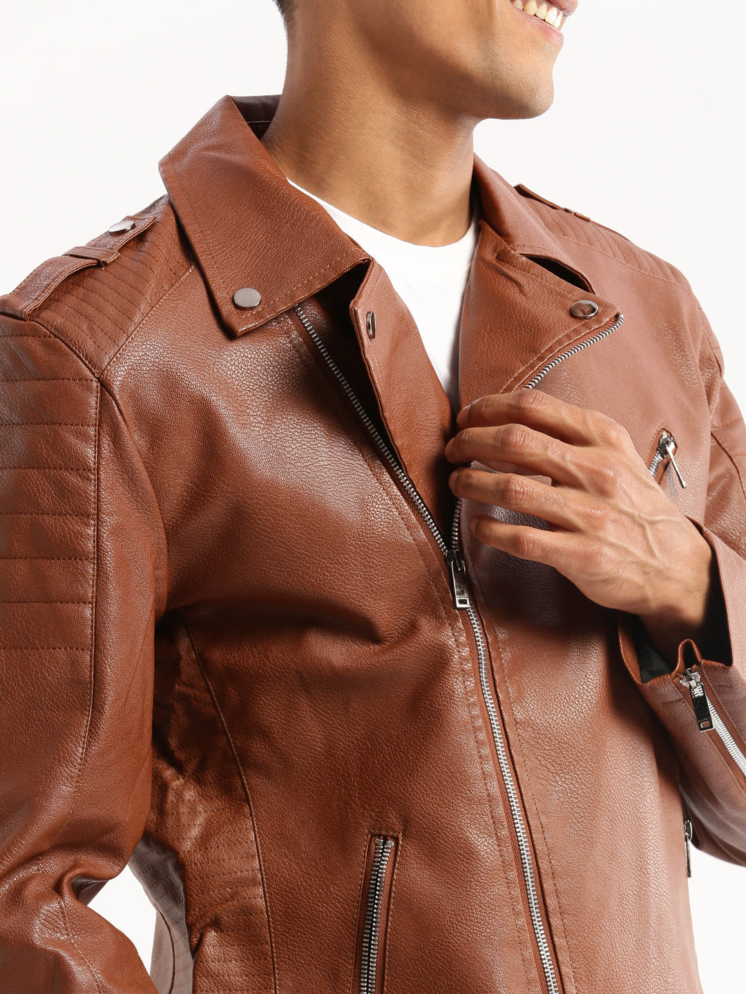 Men's Brown Lapel Collar Leather Tailored Jacket