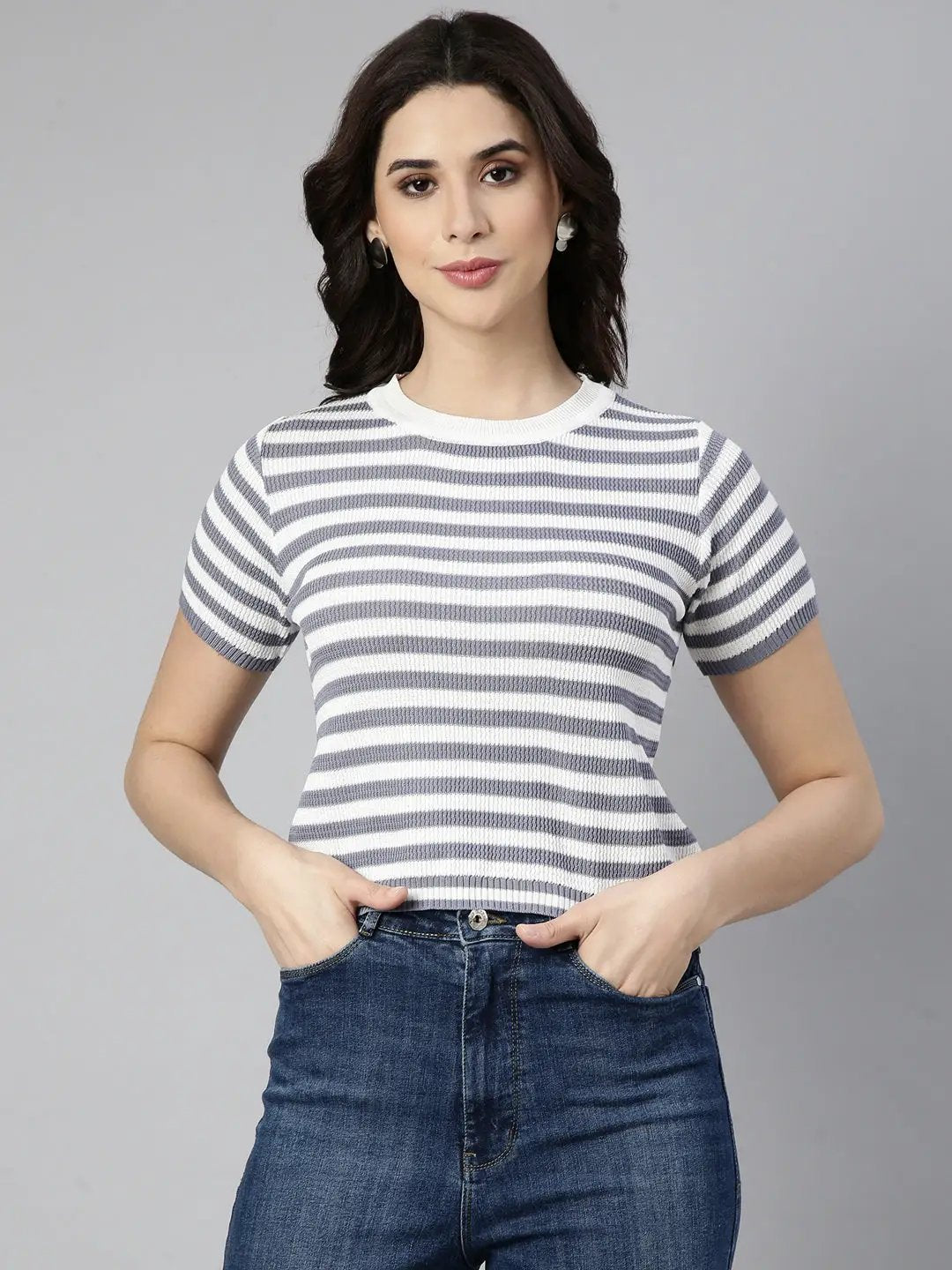 Women's Striped Grey Crop Top