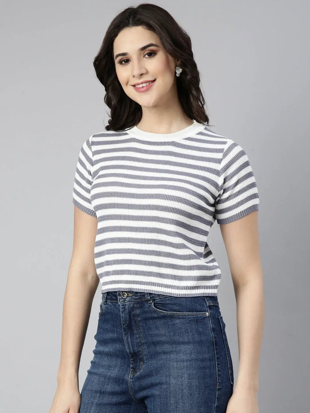 Women's Striped Grey Crop Top