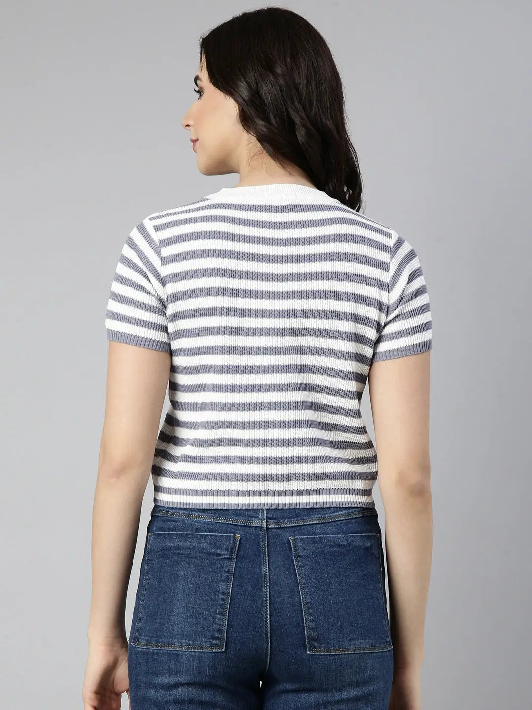 Women's Striped Grey Crop Top