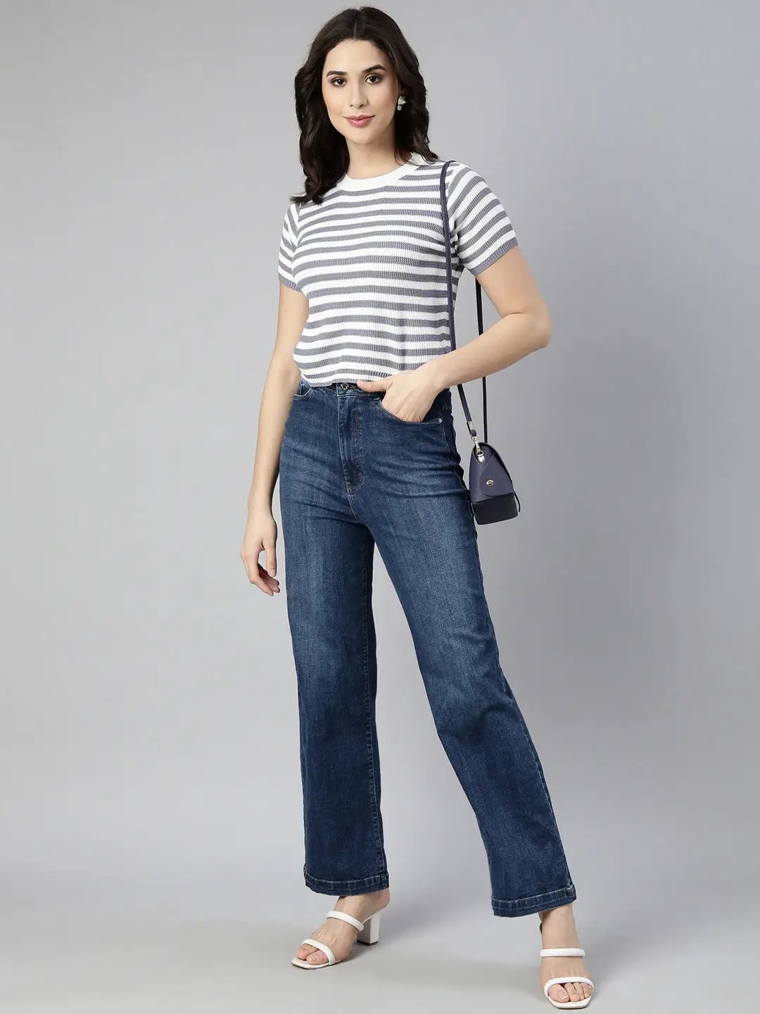Women's Striped Grey Crop Top