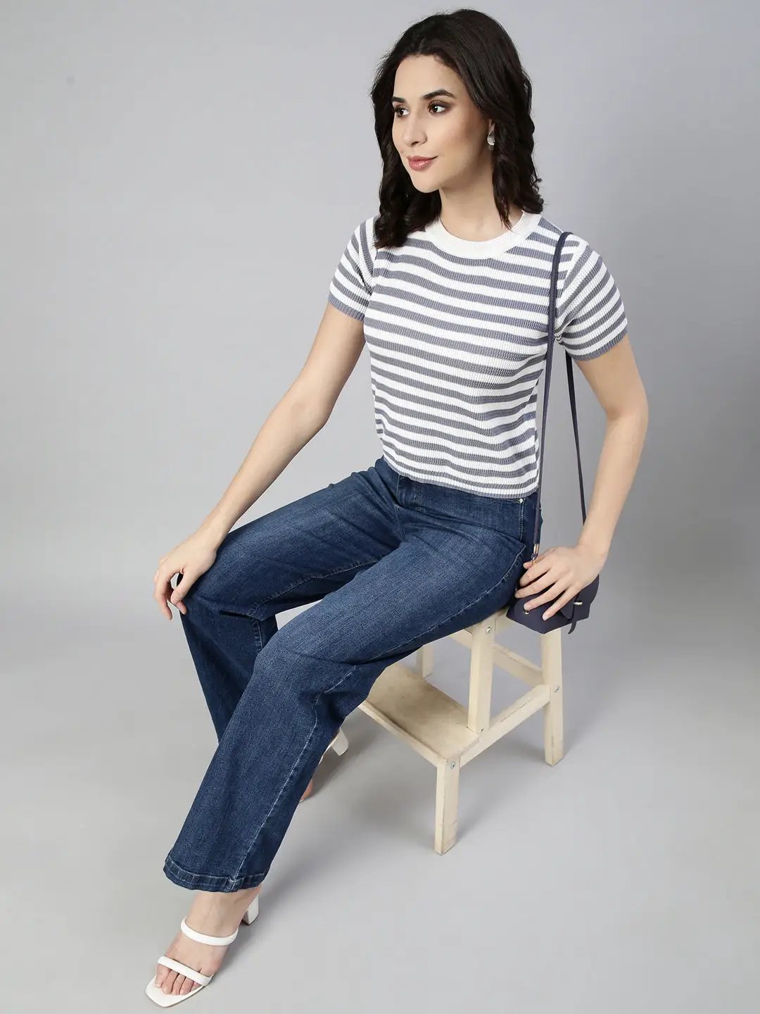Women's Striped Grey Crop Top