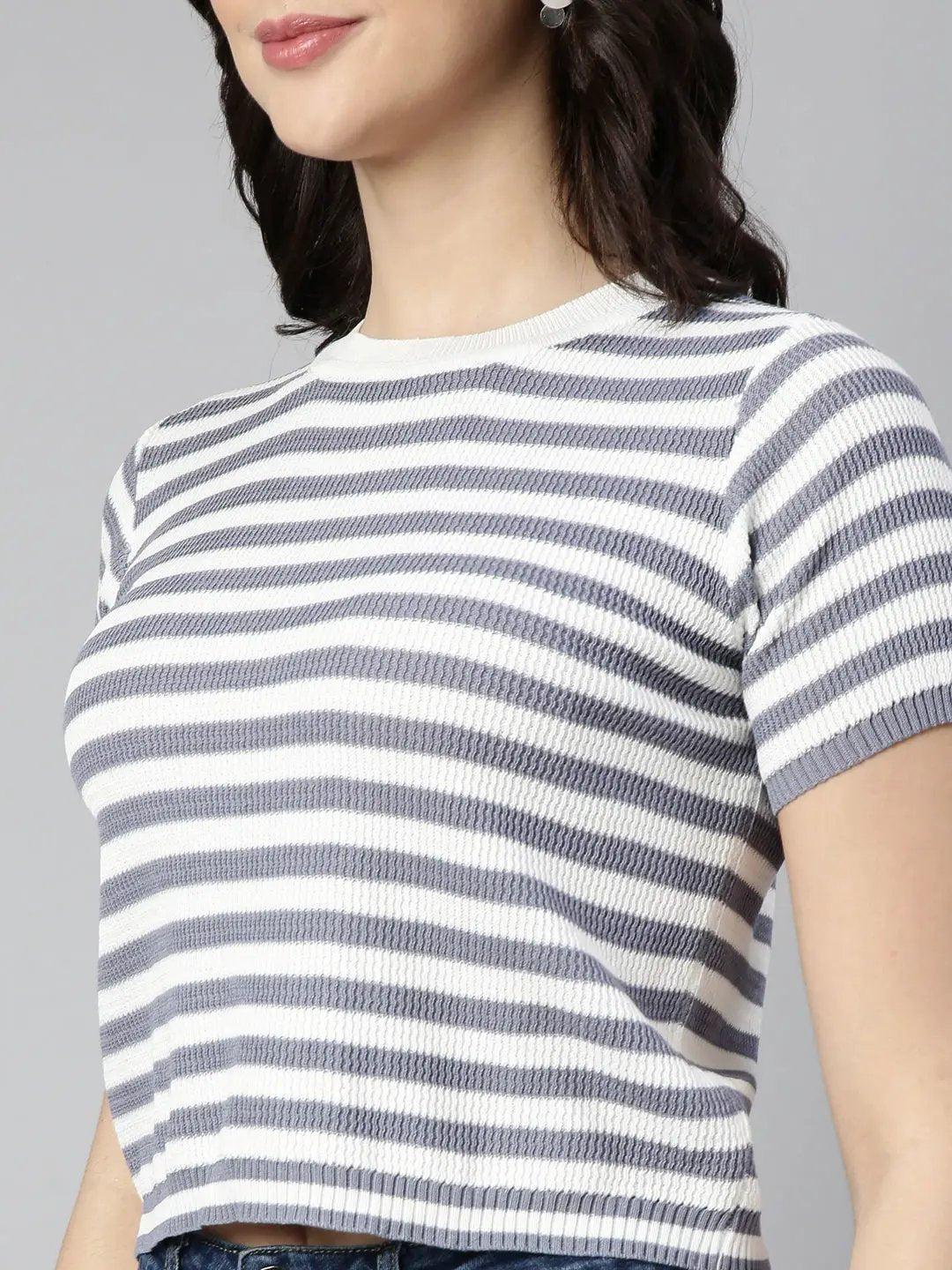 Women's Striped Grey Crop Top