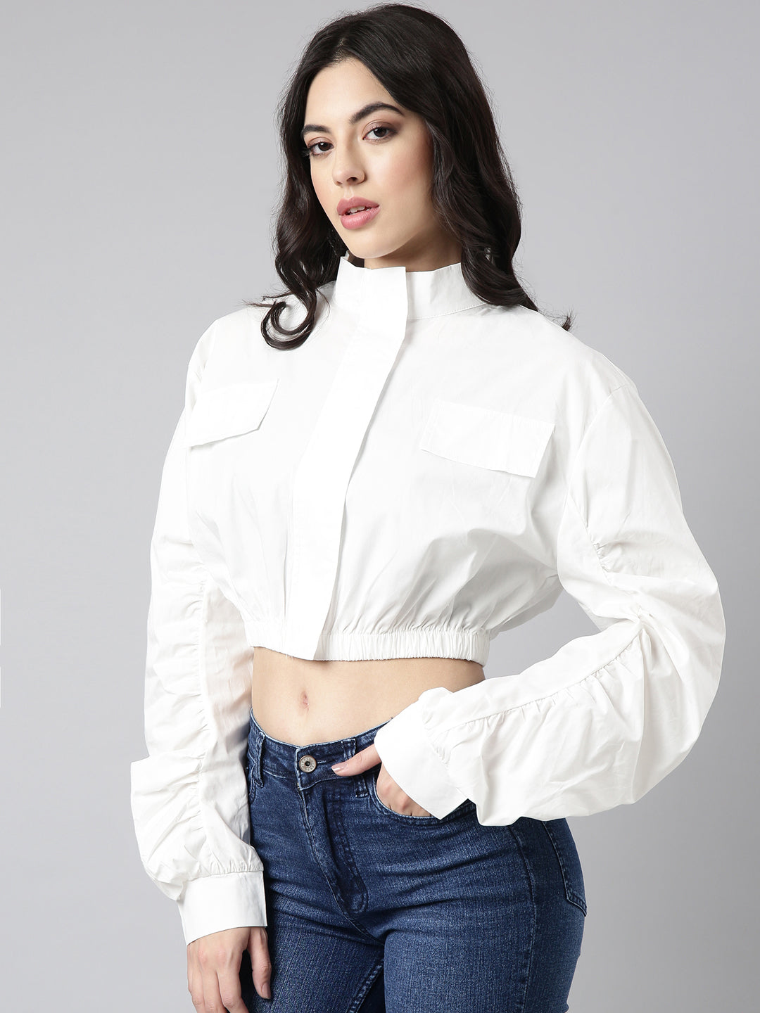 Women Solid White Crop Oversized Drop Shoulder Tailored Jacket