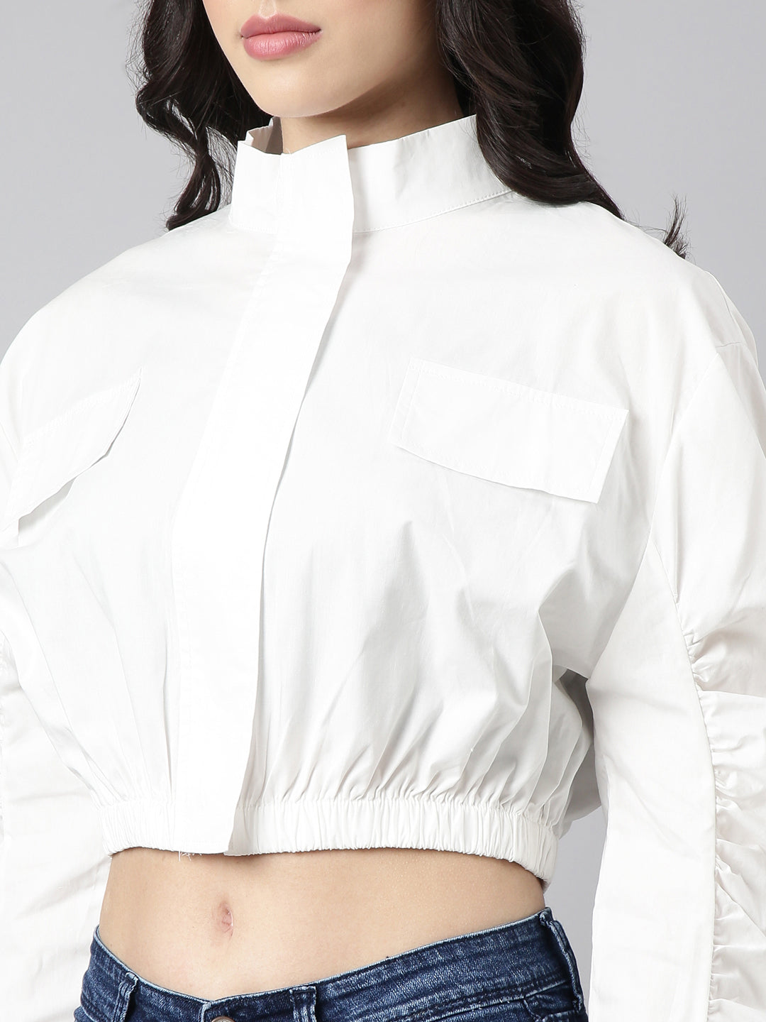 Women Solid White Crop Oversized Drop Shoulder Tailored Jacket