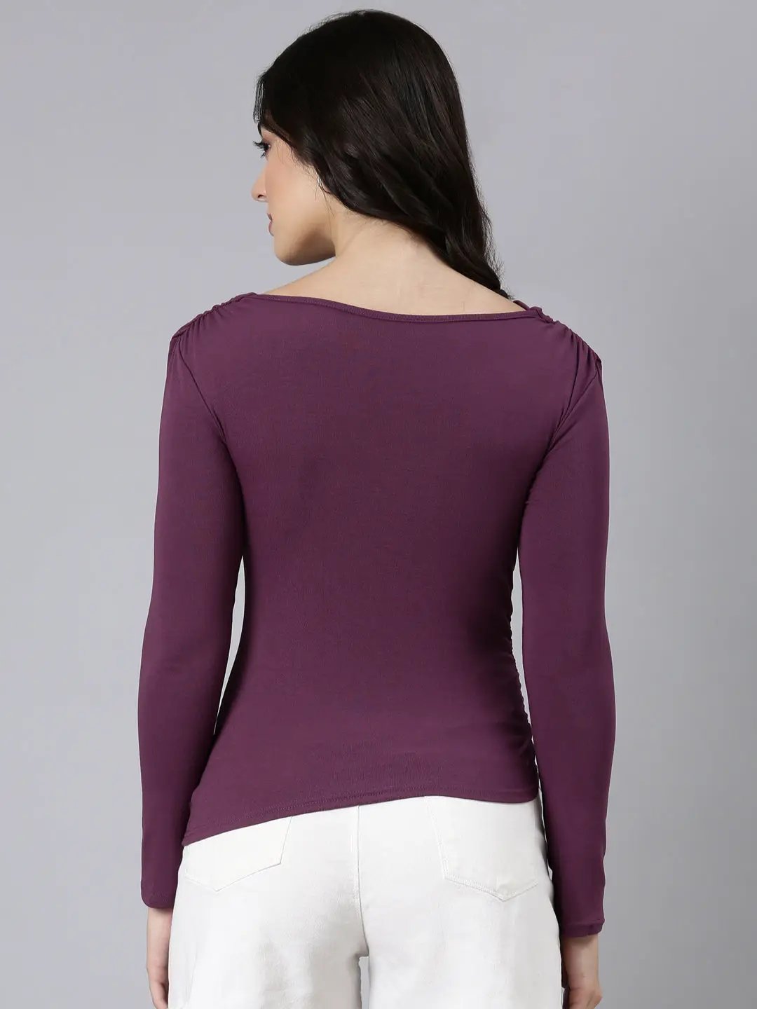Women's Solid Purple Ruched Top