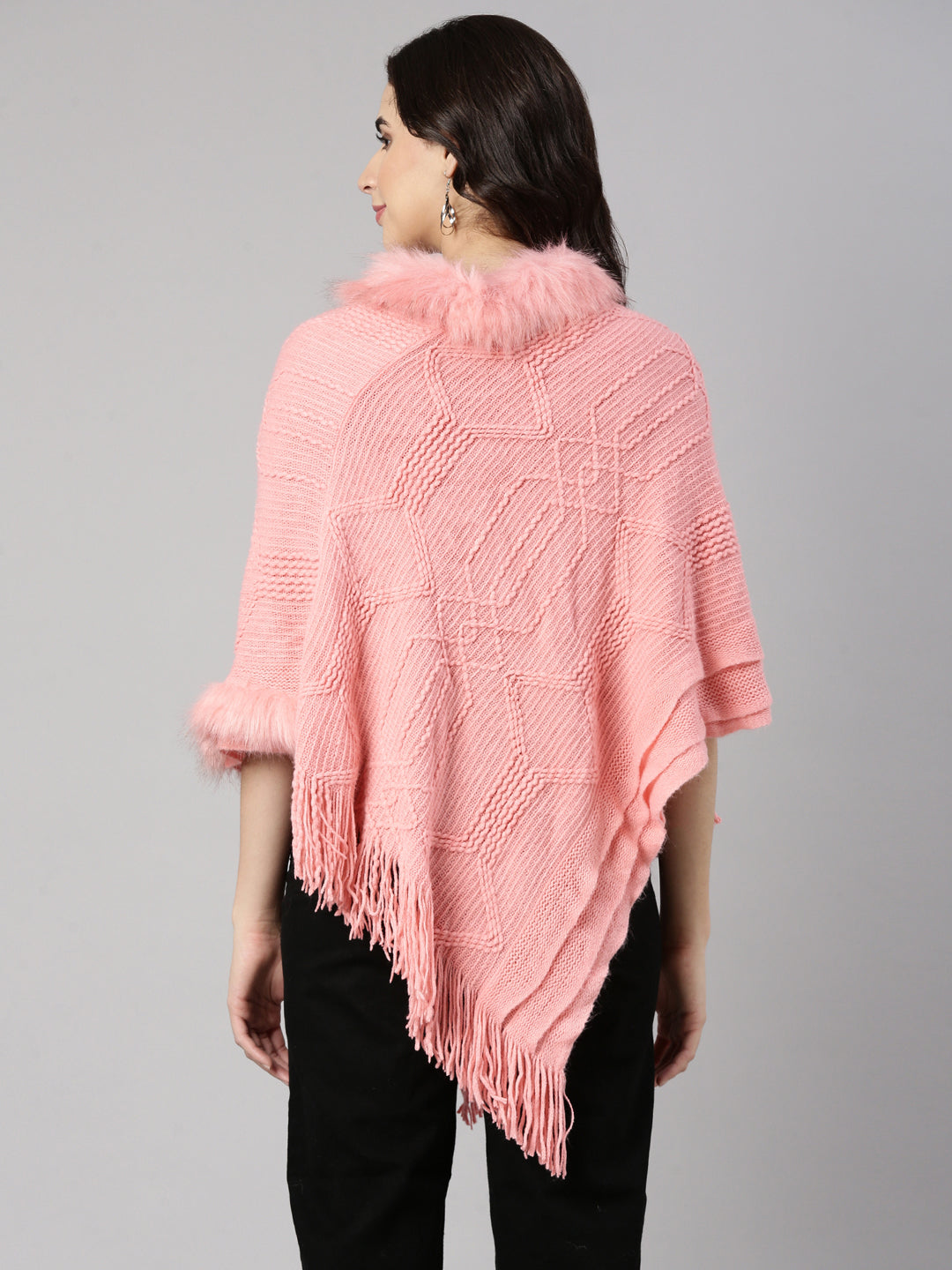 Women Solid Pink Poncho