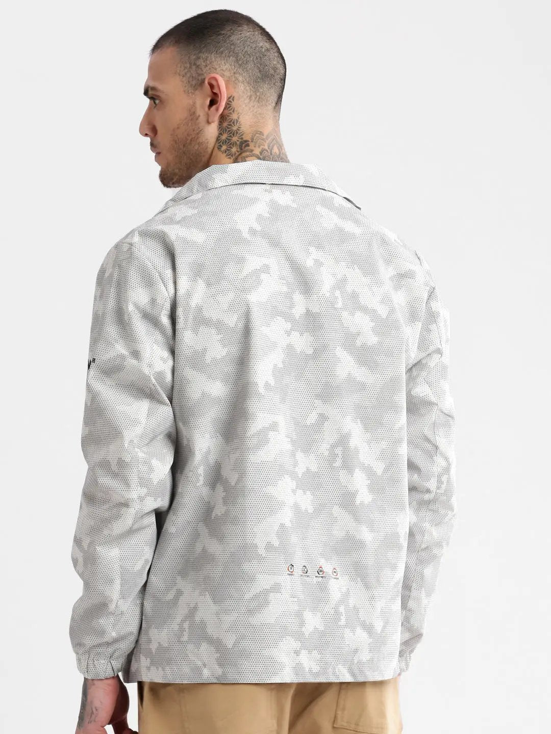 Men's Hooded White Geometric Tailored Oversized Jacket comes with Detachable Hoodie - from SHOWOFFFF