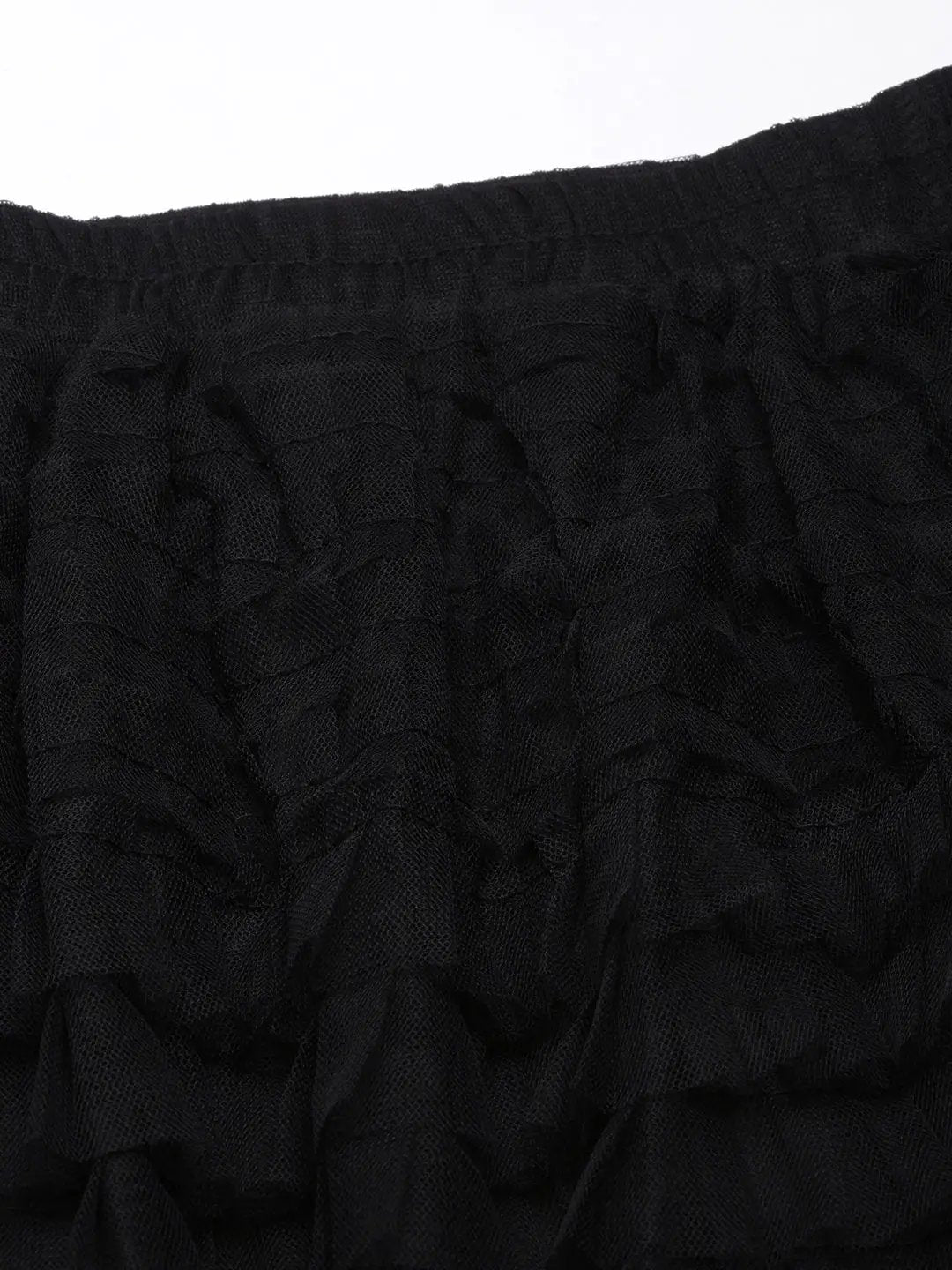 Women's Solid Black Tiered Midi Skirt