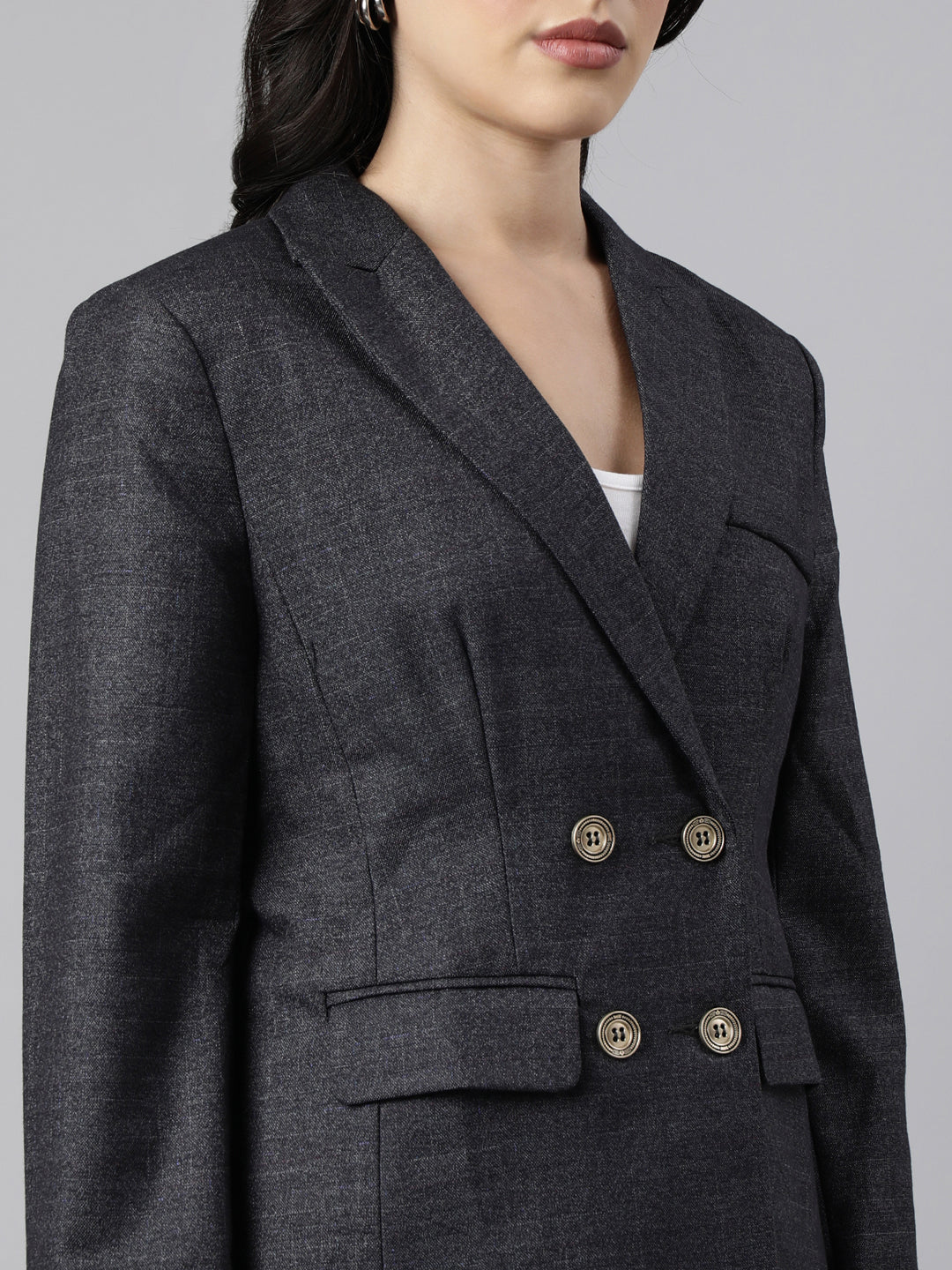 Women Grey Double-Breasted Blazer