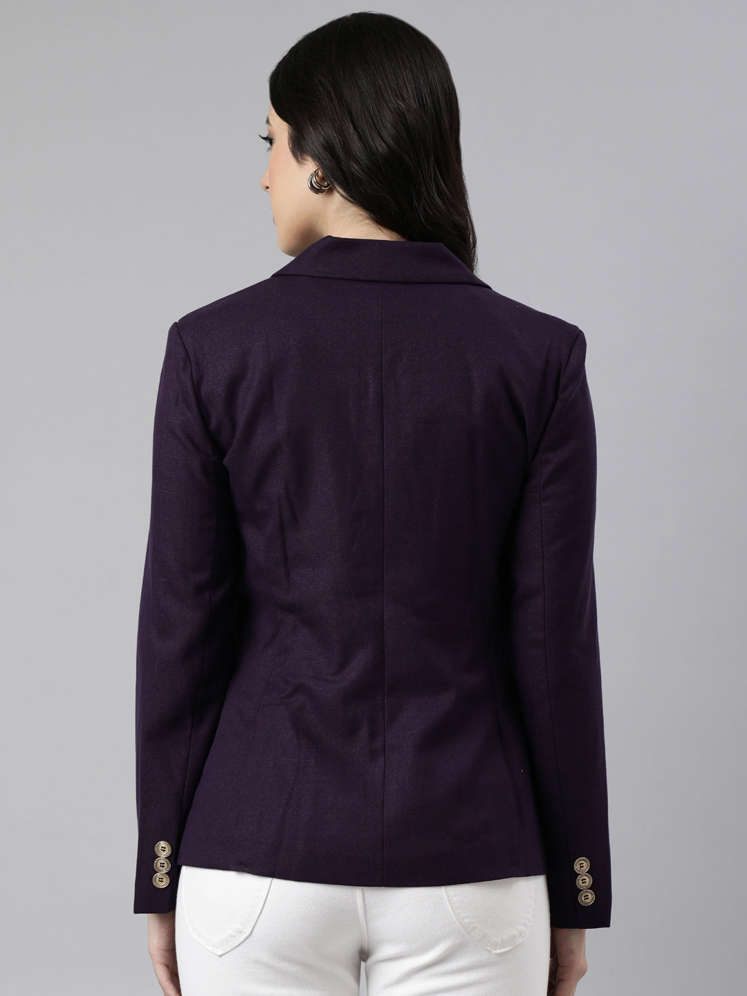 Women Purple Double-Breasted Blazer