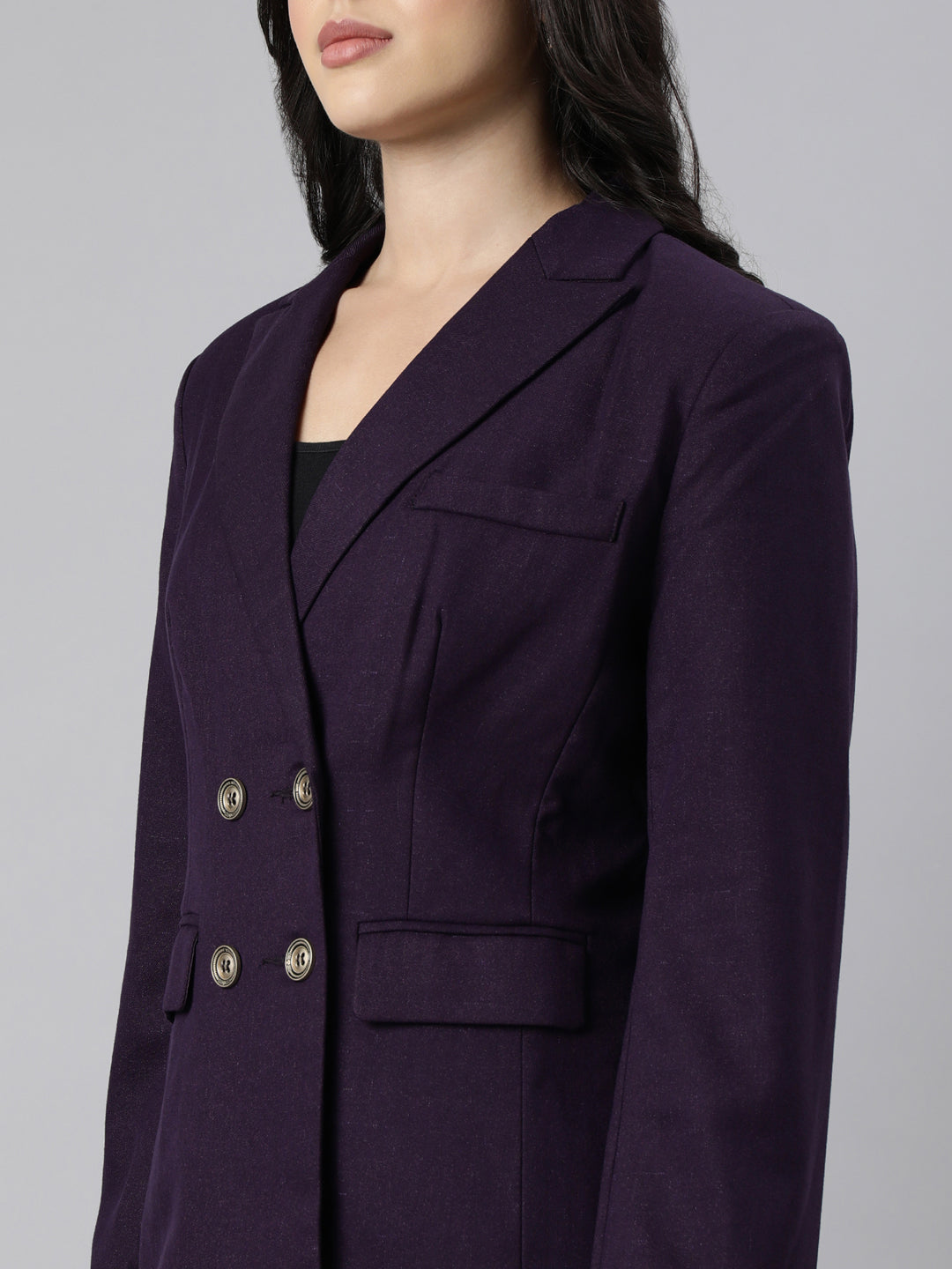 Women Purple Double-Breasted Blazer