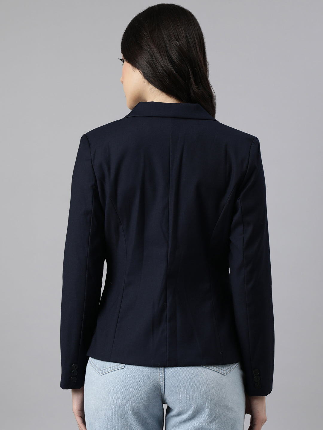 Women Navy Blue Single-Breasted Blazer