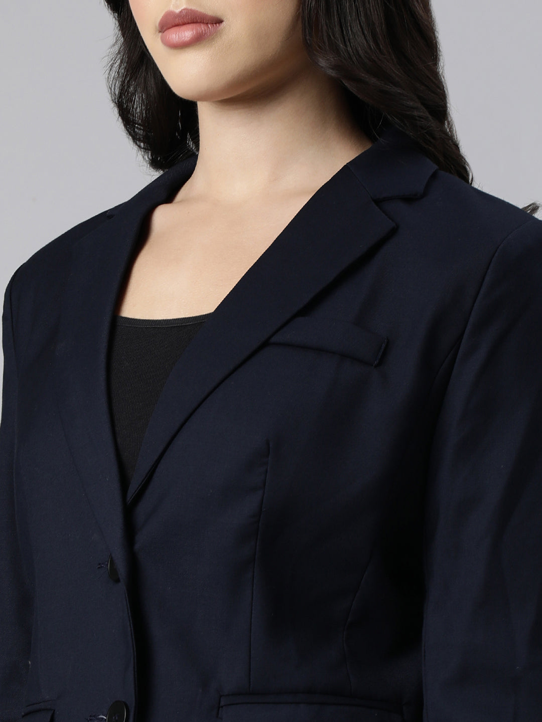 Women Navy Blue Single-Breasted Blazer