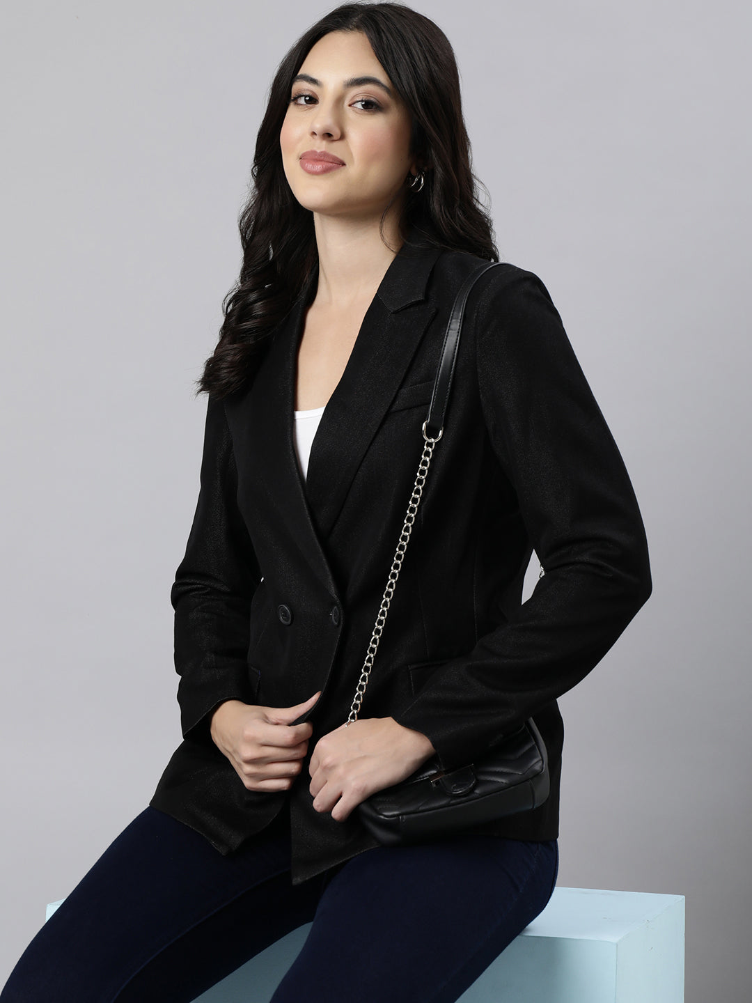 Women's Black Double-Breasted Blazer