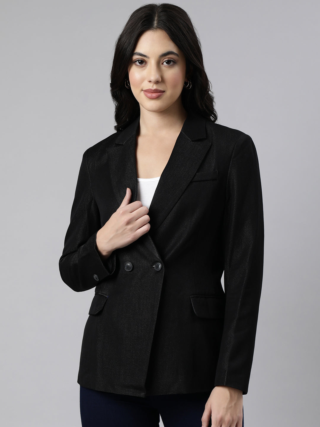 Women's Black Double-Breasted Blazer