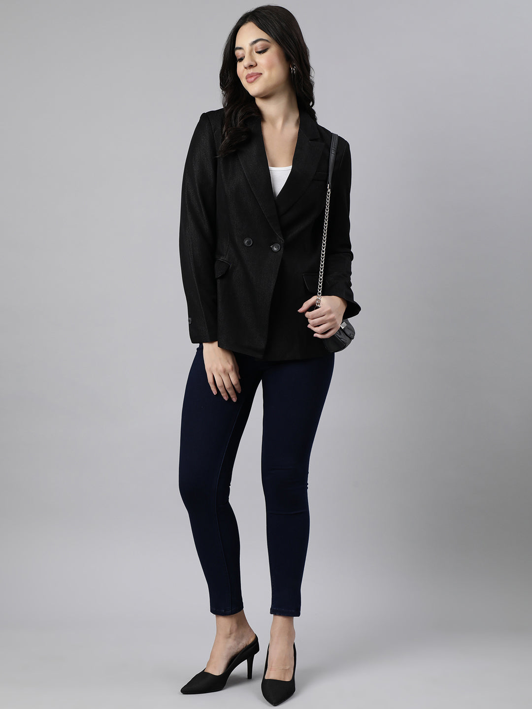 Women's Black Double-Breasted Blazer