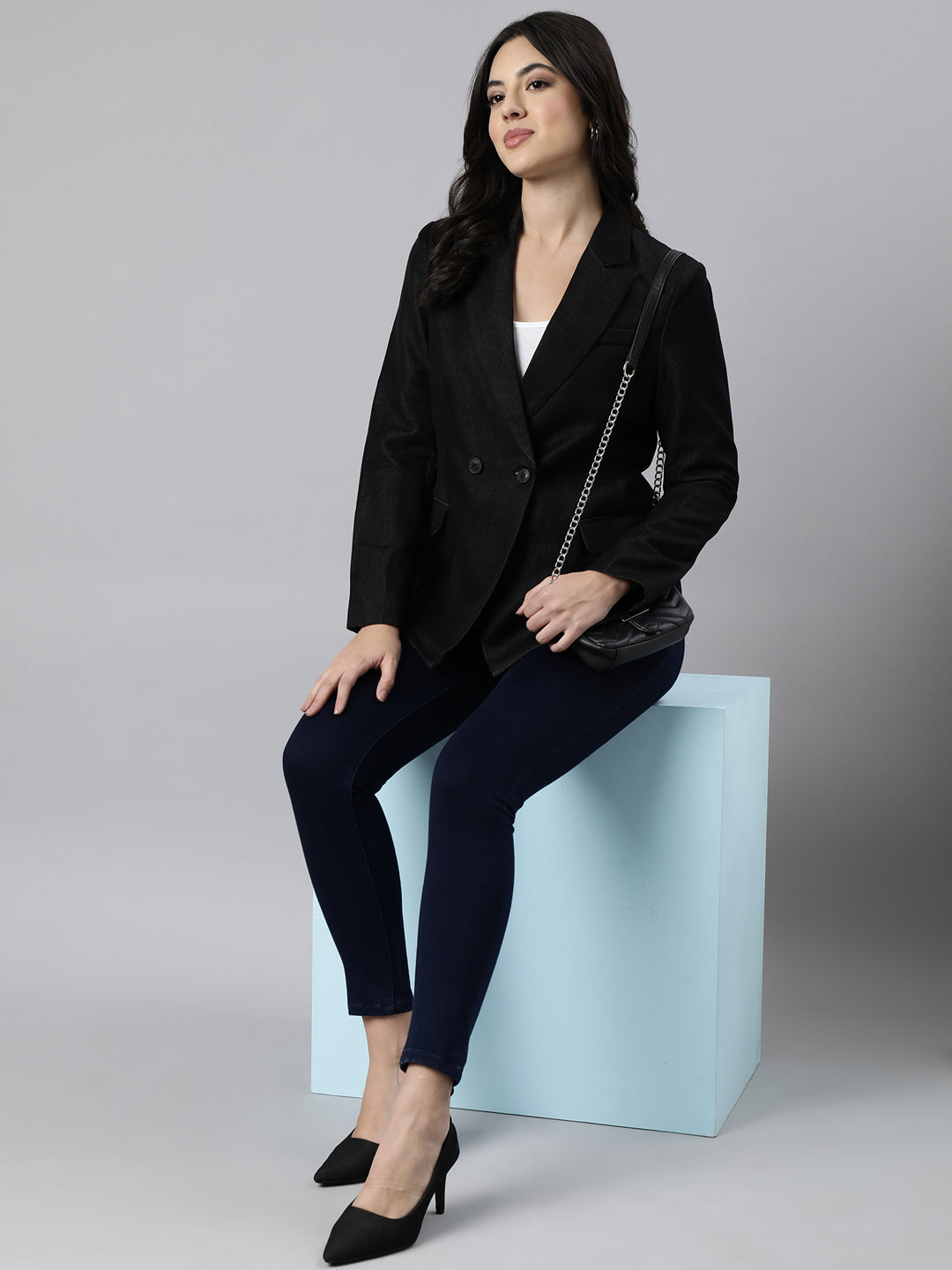 Women's Black Double-Breasted Blazer