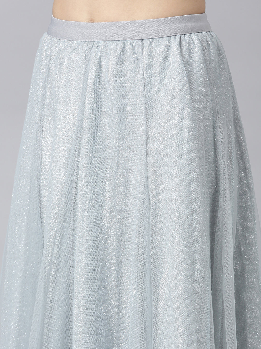 Women Solid Grey Flared Midi Sheer Skirt