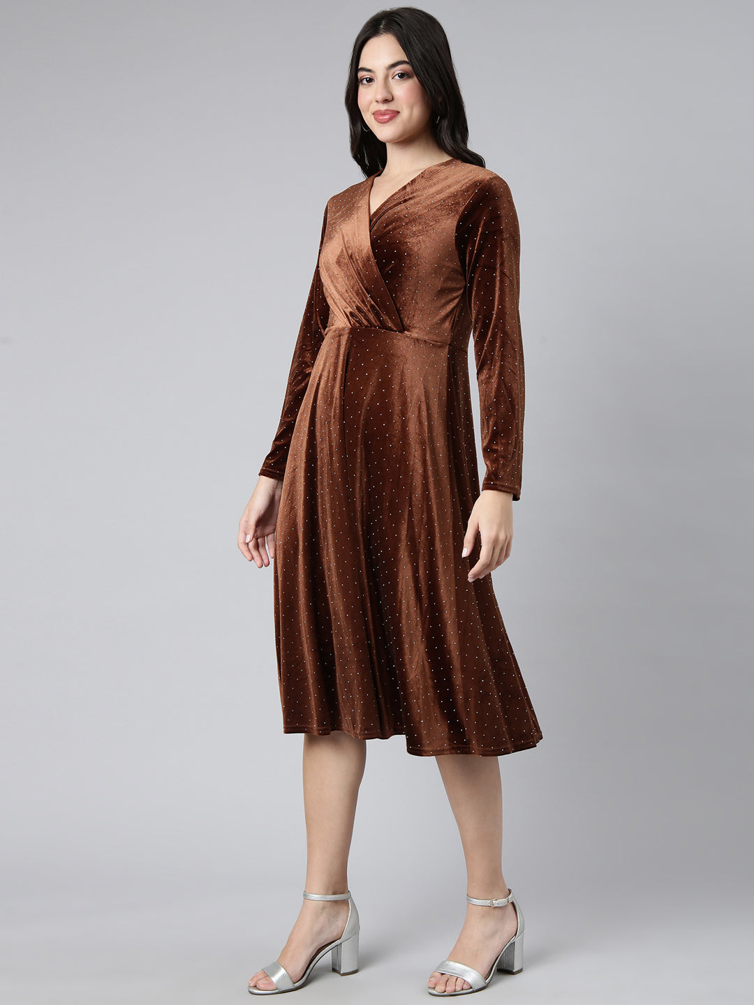 Women Embellished Brown A-Line Dress