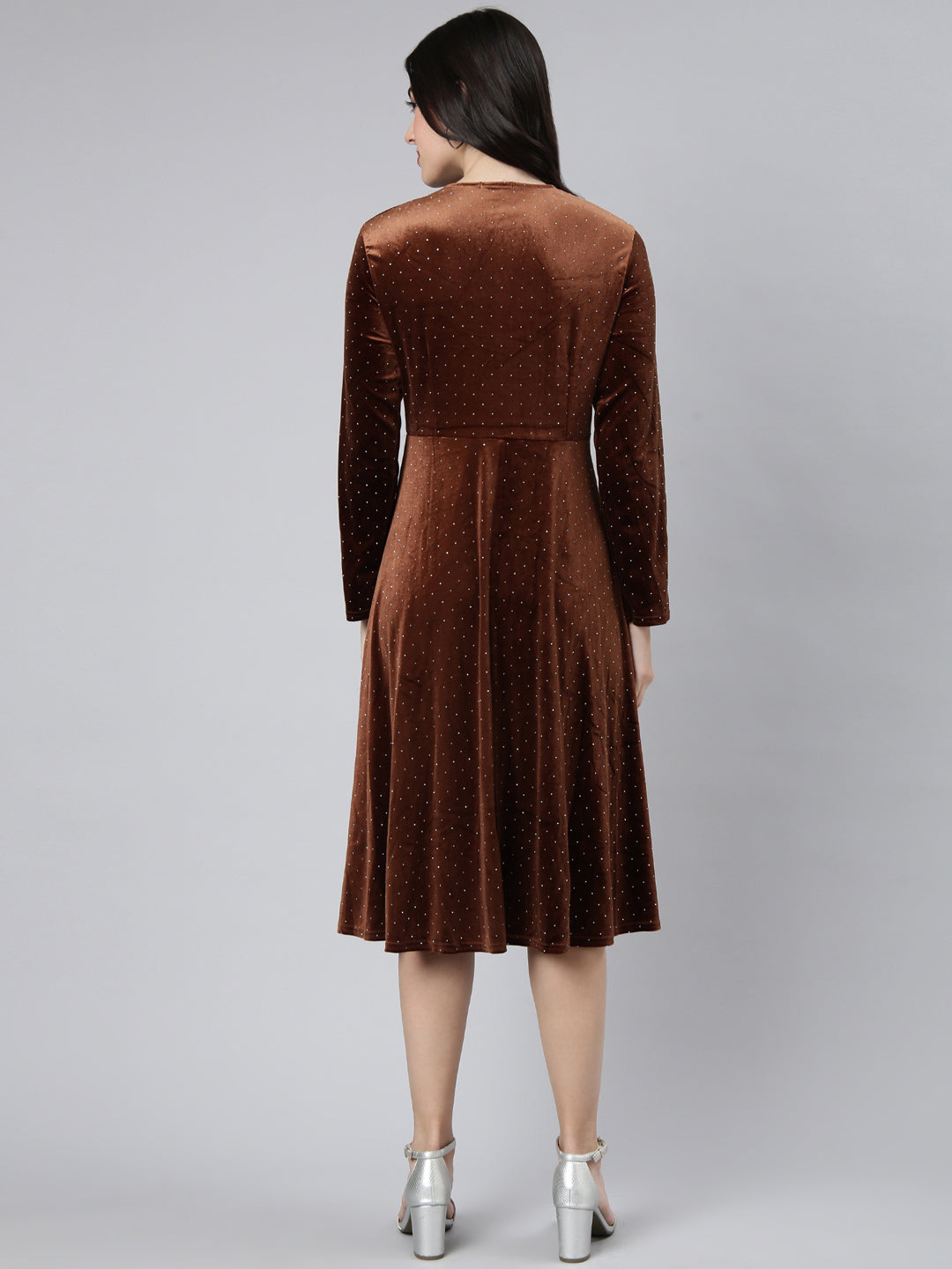 Women Embellished Brown A-Line Dress